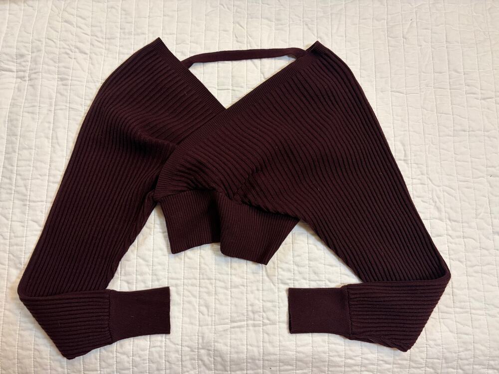 Windsor Ribbed Off-The-Shoulder Surplice Crop Sweater - Size XS NWOT